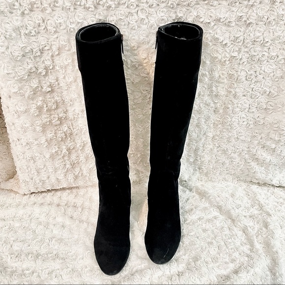 Aquatalia Tall Quilted Black Wedge Heel Boots - Picture 6 of 13